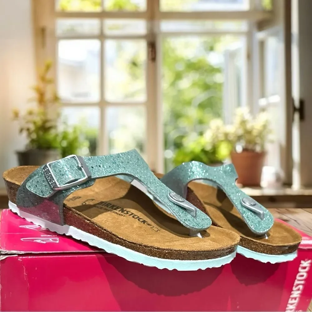 🔥 🆕 BIRKENSTOCK Girls Sandals Green Gizeh Cosmic Sparkle Size 30 US 12 - 12.5